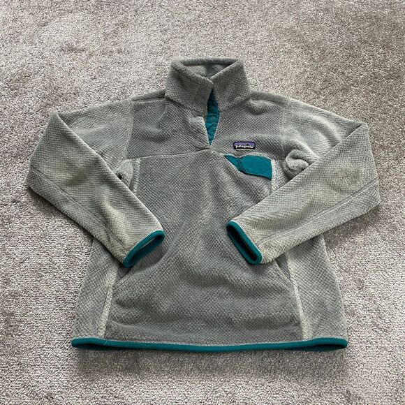 Patagonia Jackets & Blazers - Patagonia Synchilla Fleece Jacket Womens Small Gray Teal Snap Button High Neck